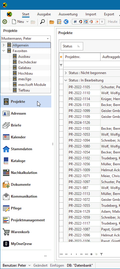 Hauptfenster Funktionen